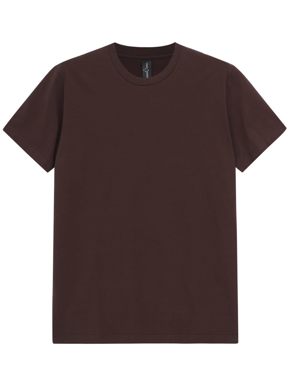 A maroon premium cotton t-shirt with a classic crew neck and short sleeves, featuring a logo.