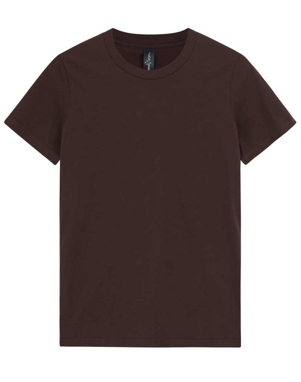 A maroon premium cotton t-shirt with a round neckline and short sleeves, featuring a logo.