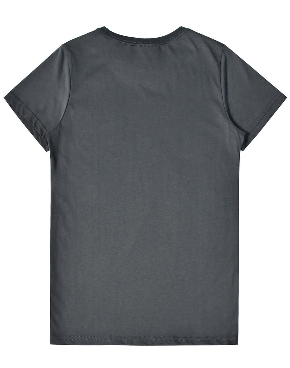A grey ladies' premium cotton tee, featuring a classic crew neck and short sleeves, displayed from the back.