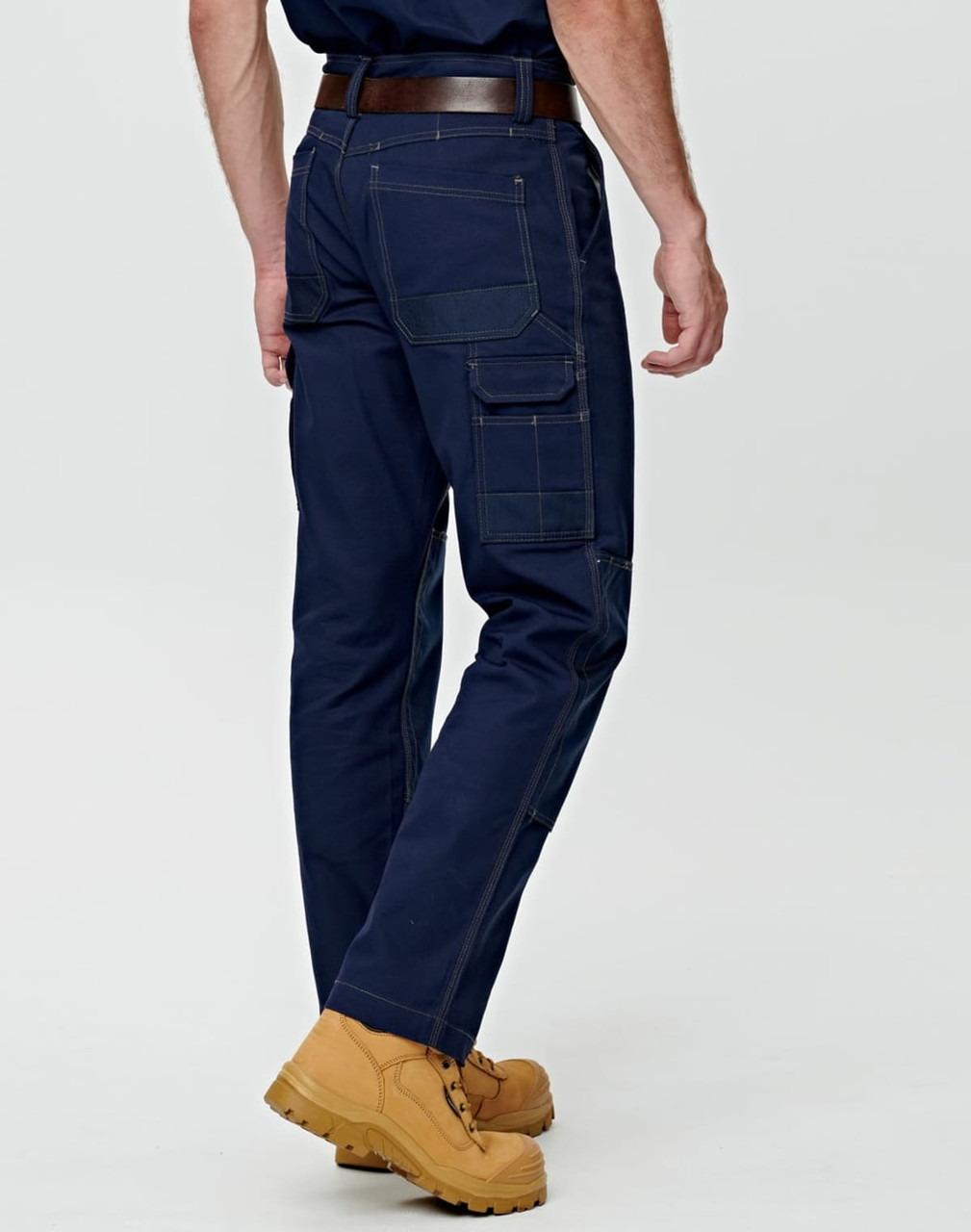 Lightweight semi-fitted Cordura work pants in navy blue, featuring multiple pockets and a branded logo.