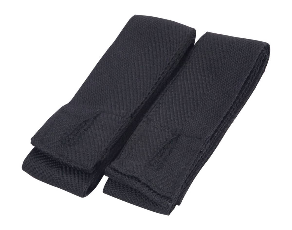 Black changeable apron straps with a textured finish, designed for workwear use. The image includes a branding logo.