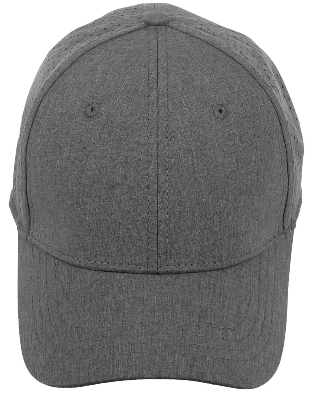 A grey cap with a structured fit and laser-cut ventilation panels. Features a logo on the front.