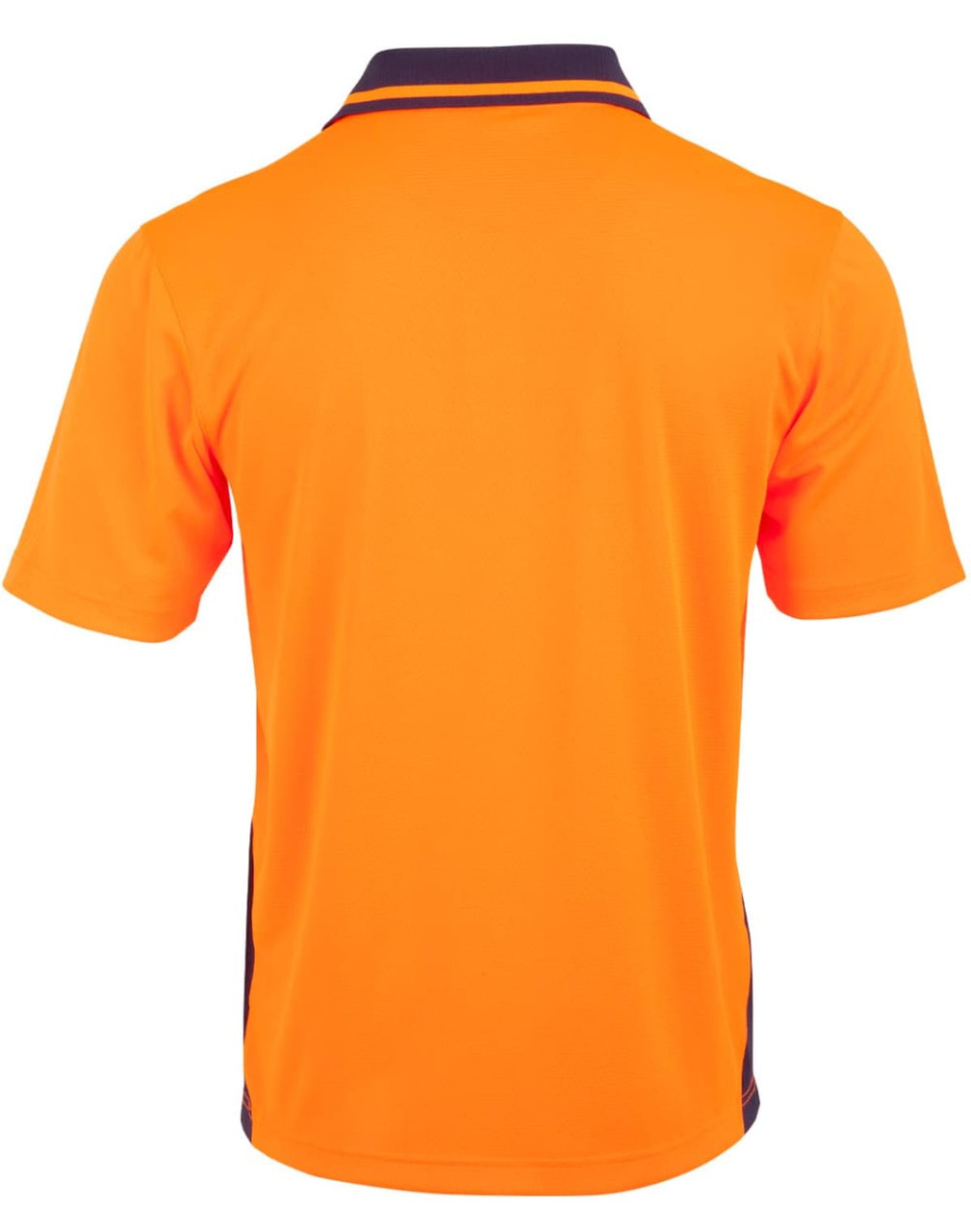 A bright orange unisex polo shirt featuring short sleeves and a contrasting collar. It includes a logo.
