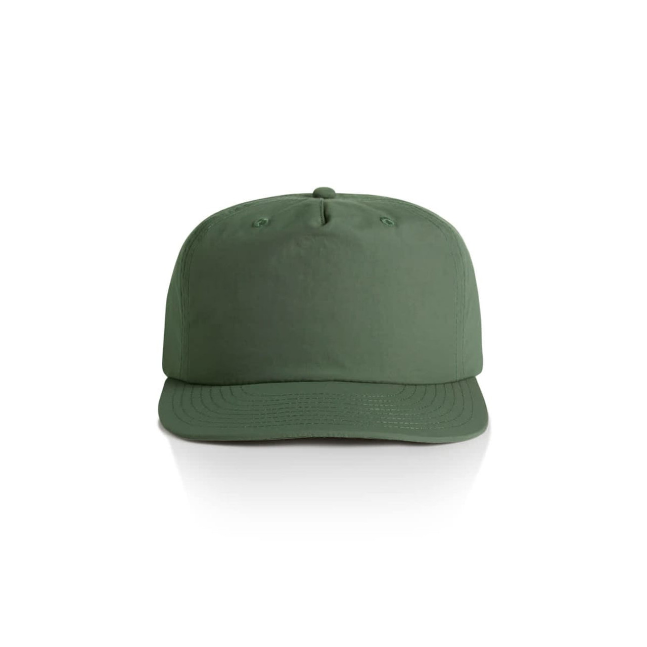 A green cap with a flat brim and a branding logo on the front, designed for headwear. A green cap with a flat brim and a branding logo on the front, designed for headwear.