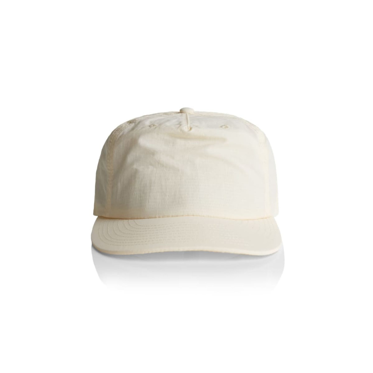 A cream-coloured cap with a curved visor and a logo on the front. The material appears lightweight and structured. A cream-coloured cap with a curved visor and a logo on the front. The material appears lightweight and structured.