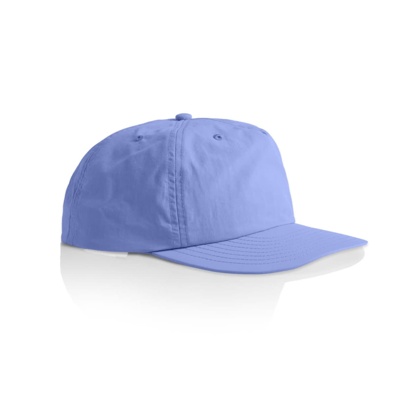 A light blue cap with a curved brim and a logo on the front. A light blue cap with a curved brim and a logo on the front.