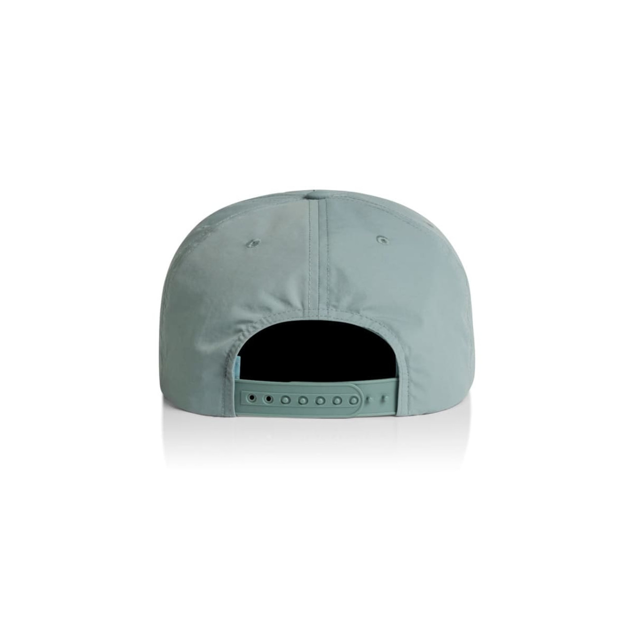 A peppermint green cap with a flat brim and adjustable back, featuring a branding logo. A peppermint green cap with a flat brim and adjustable back, featuring a branding logo.
