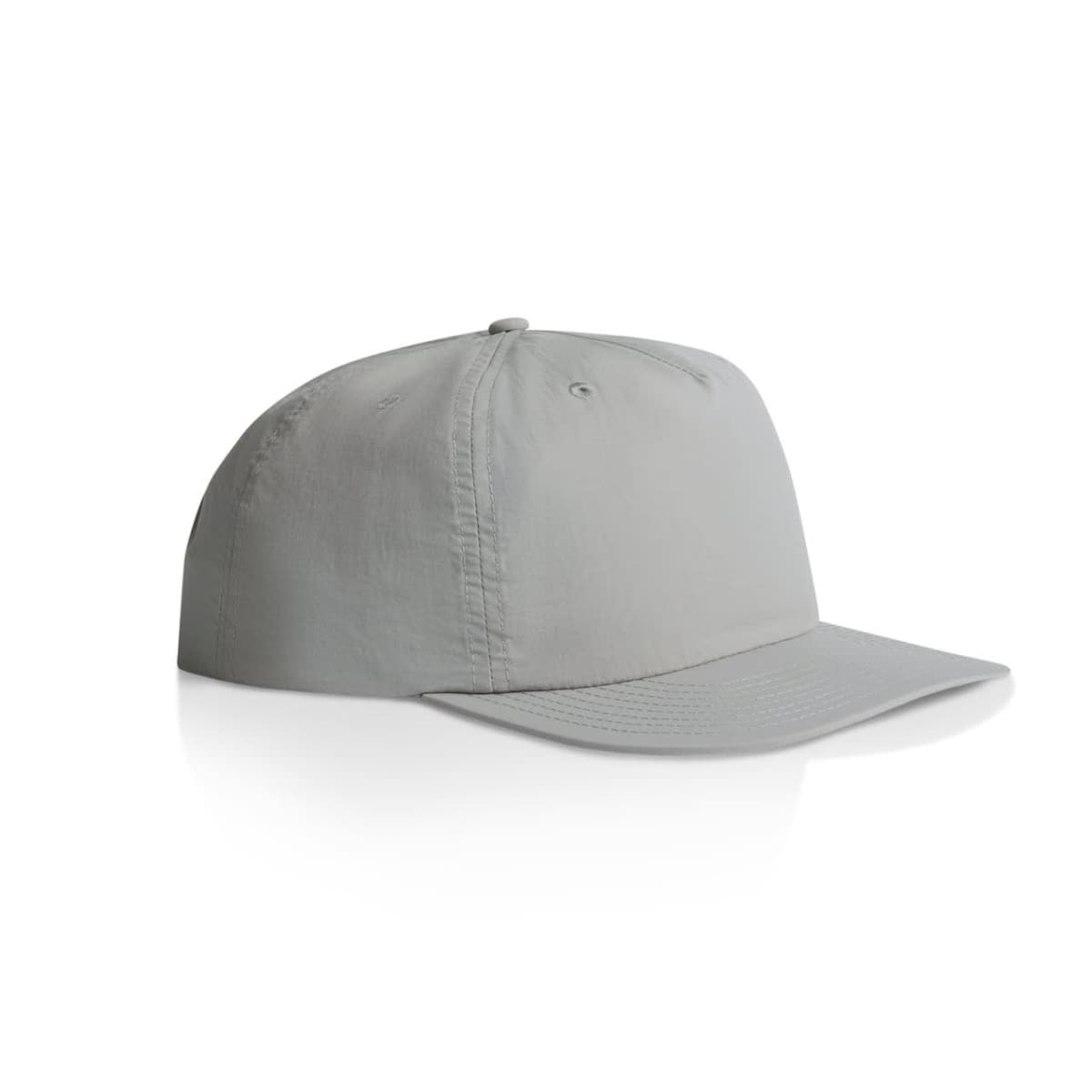 A light grey cap with a rounded crown, featuring a curved peak and a branding logo.