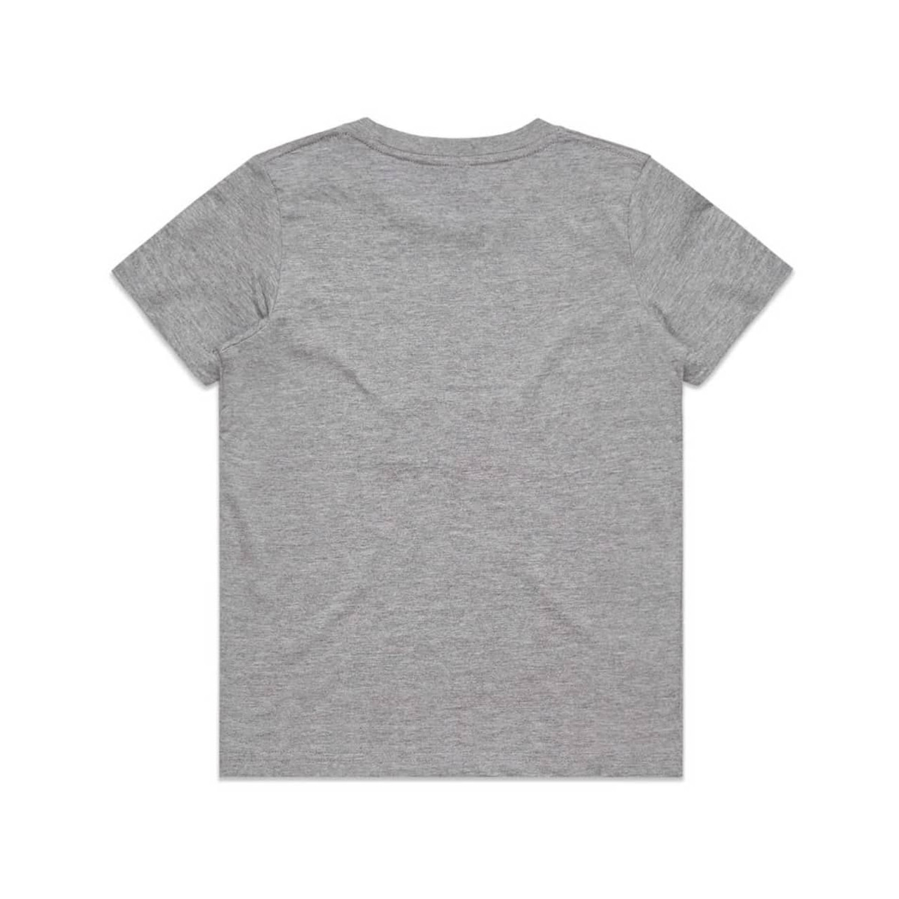 A grey kids' staple tee with a classic short-sleeve design, featuring a simple back without embellishments. A grey kids' staple tee with a classic short-sleeve design, featuring a simple back without embellishments.