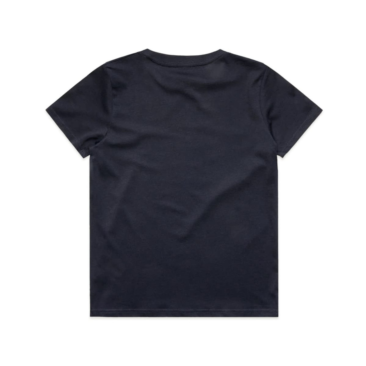A plain navy youth t-shirt with a crew neck, features a smooth fabric texture and no visible design on the back. A plain navy youth t-shirt with a crew neck, features a smooth fabric texture and no visible design on the back.