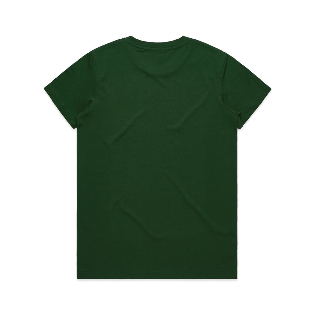 A green t-shirt with a crew neckline and short sleeves, featuring a logo on the back.