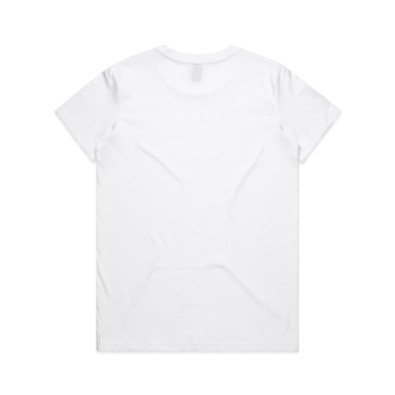 A white t-shirt with a classic crew neck and short sleeves, featuring a plain back and a logo on the tag.