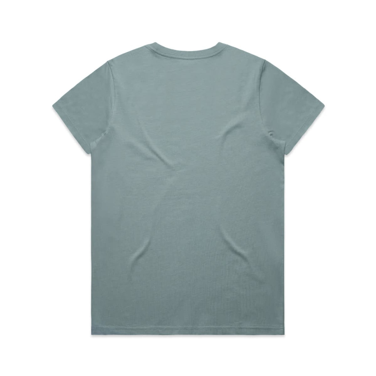 A green t-shirt with a simple design and a branding logo on the back.