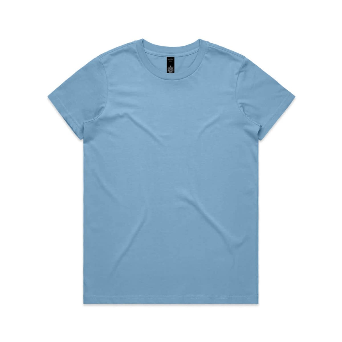 A light blue T-shirt with a crew neck and a small logo on the label.
