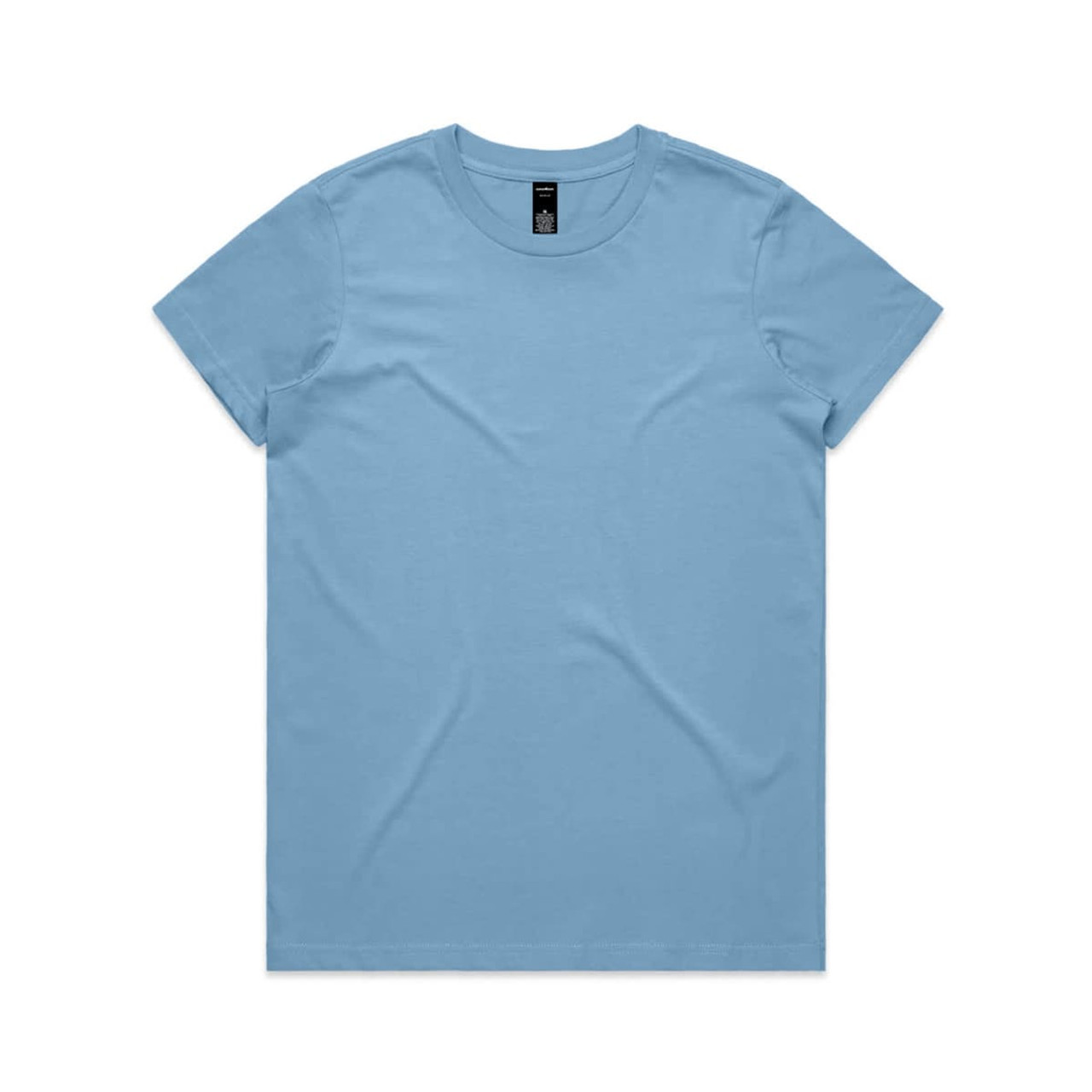 A light blue T-shirt with a crew neck and a small logo on the label.