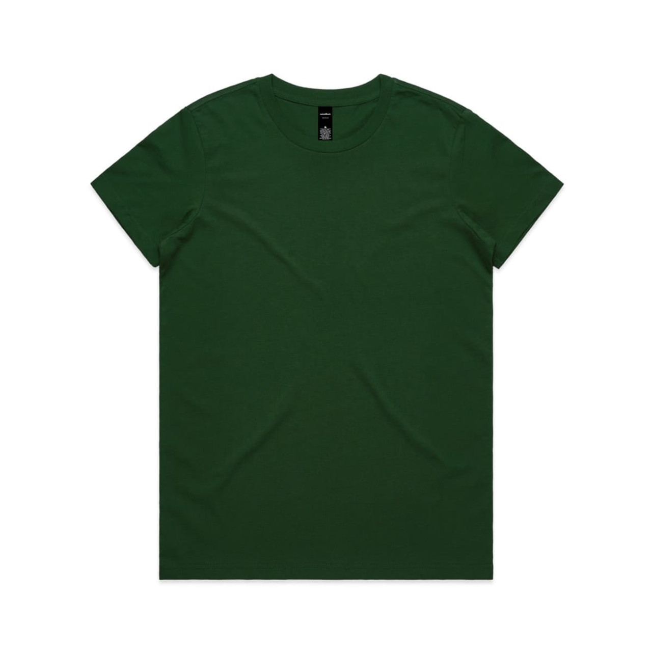 A green T-shirt with a crew neck and short sleeves, featuring a logo on the inner label.