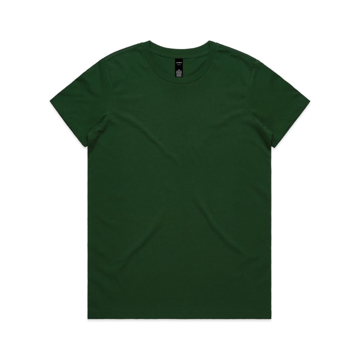 A green T-shirt with a crew neck and short sleeves, featuring a logo on the inner label.