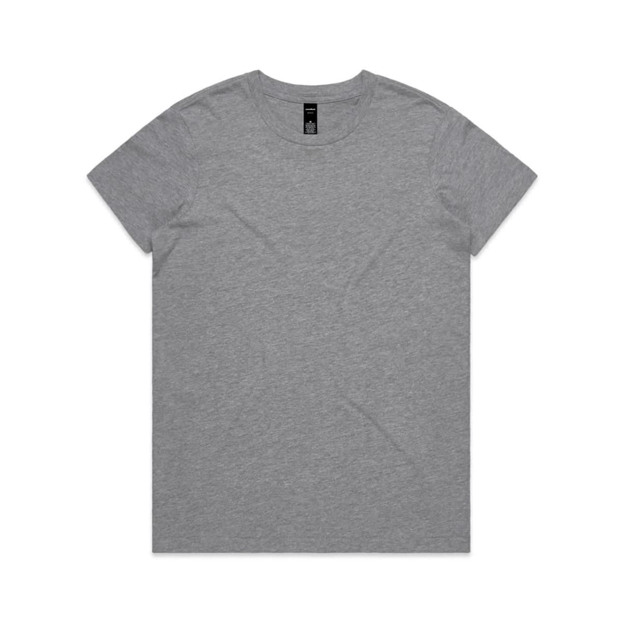 A grey t-shirt featuring a crew neck design and an attached logo.
