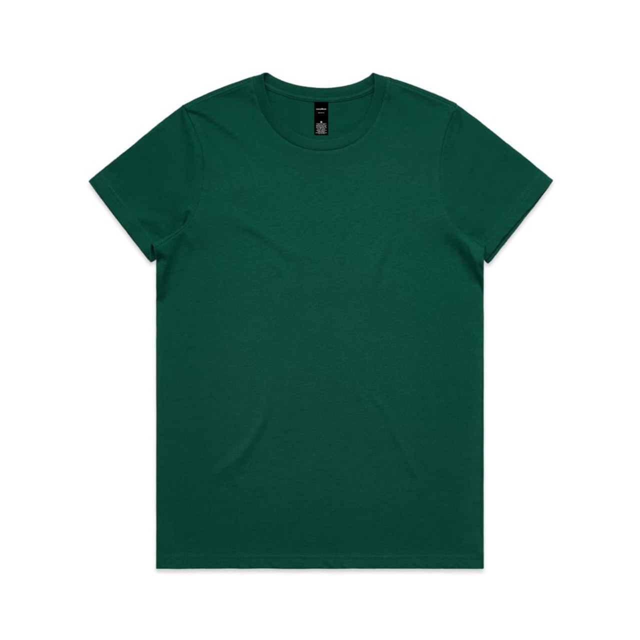 A green T-shirt with a crew neck and short sleeves, featuring a brand logo on the label.