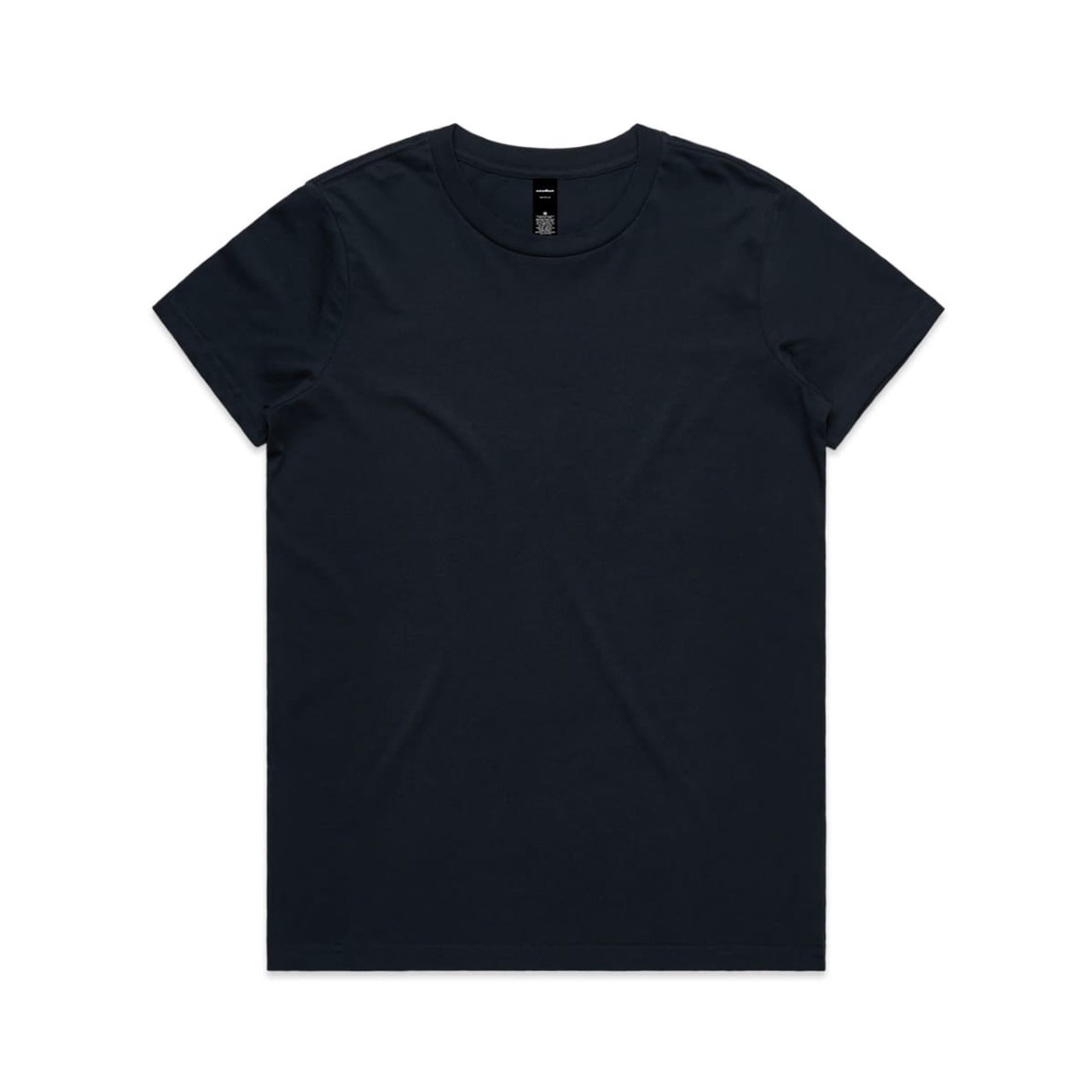 A dark navy t-shirt featuring a round neckline, short sleeves, and a simple design with a logo.