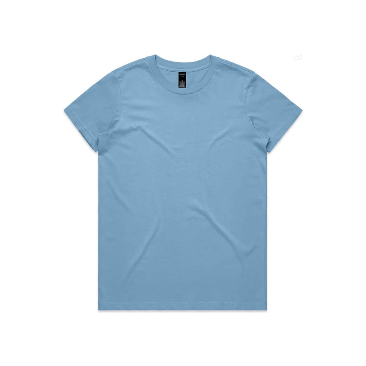 A light blue t-shirt with a regular fit, featuring a label and no visible graphics.