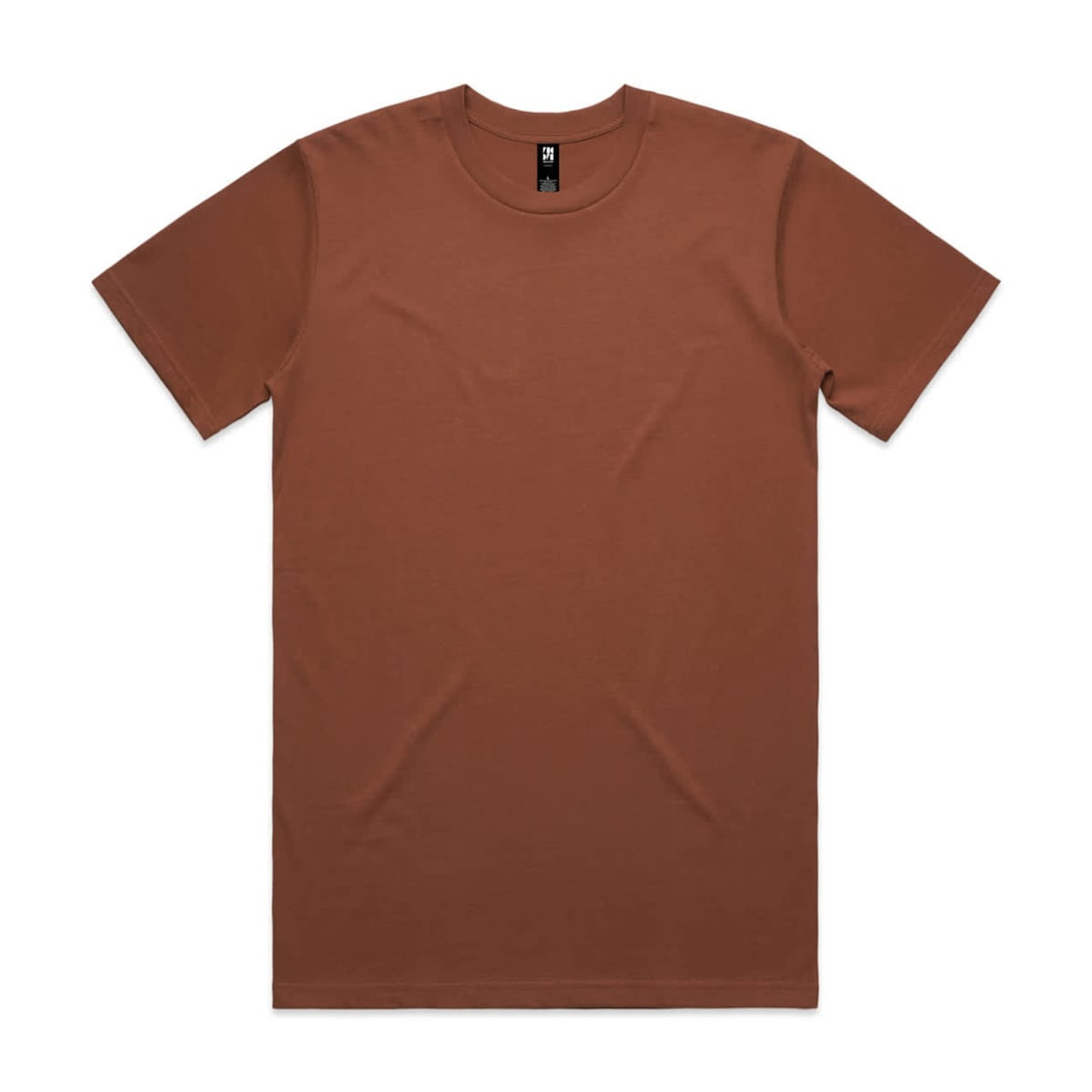 A brown Classic Tee with a crew neckline and short sleeves, featuring a logo on the label.