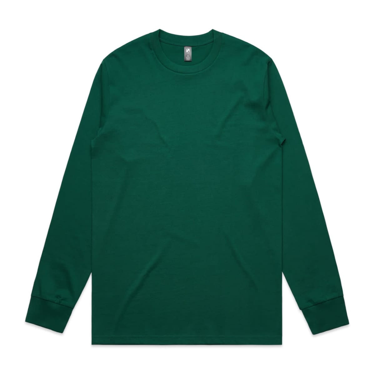 A long-sleeve T-shirt in a deep green colour, featuring a branding logo.