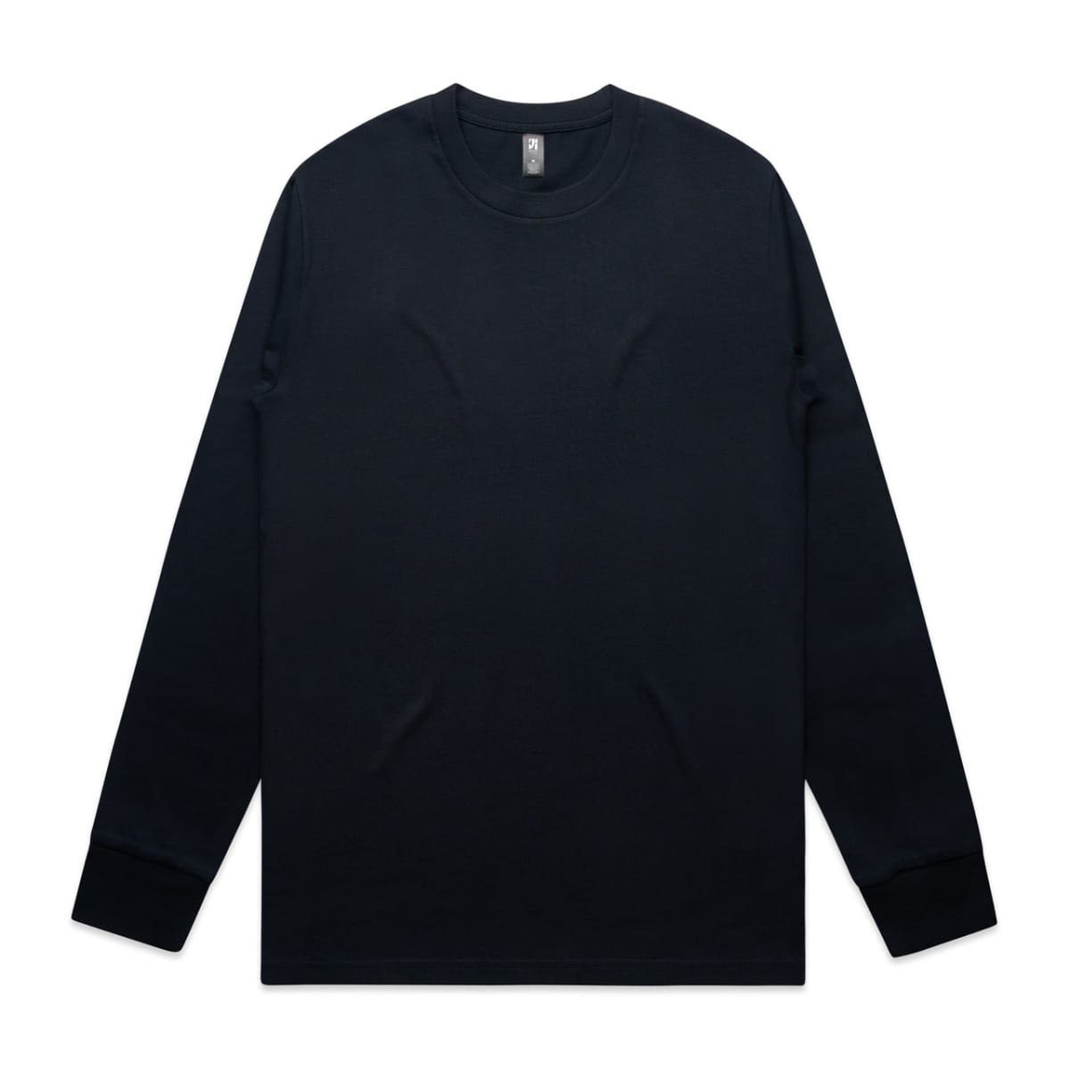 A long-sleeve t-shirt in black with a logo on the label. Simple and classic design.