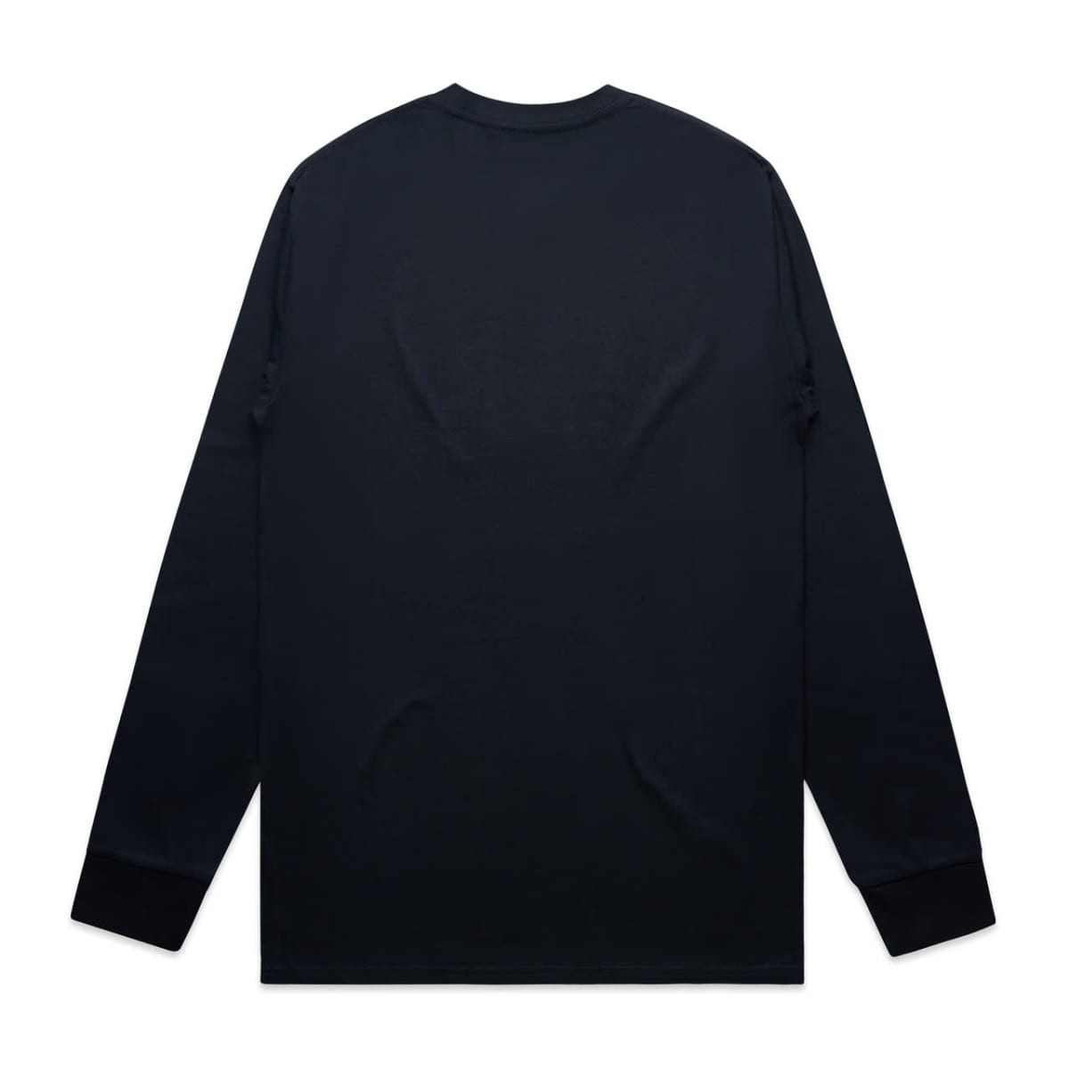 A black long-sleeve T-shirt with a plain back and fitted sleeves, featuring a logo.