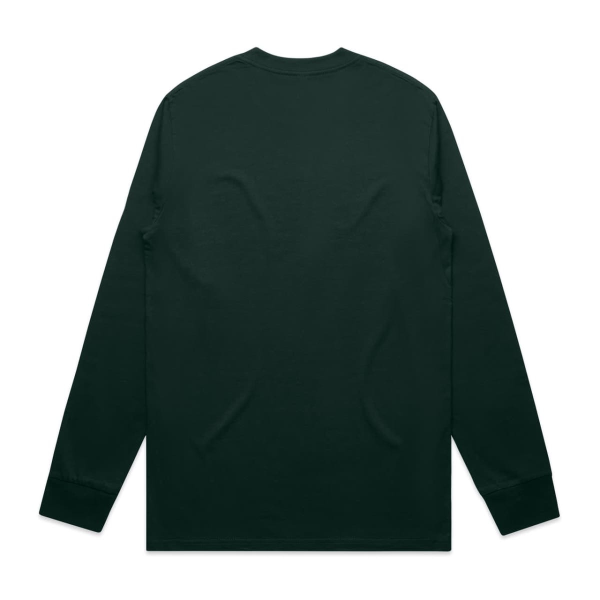 A long-sleeve t-shirt in dark green featuring a plain back design and fitted sleeves.