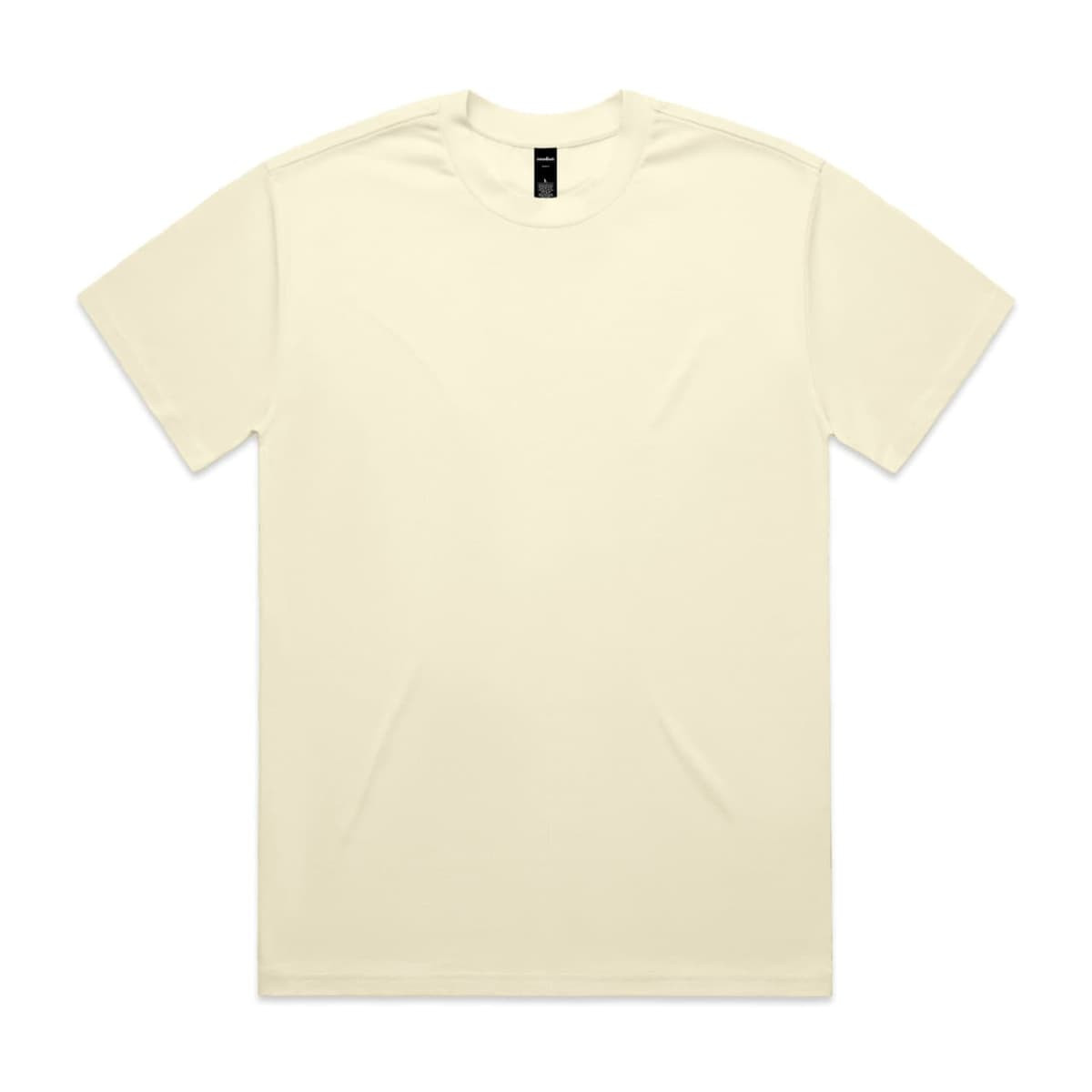A cream-coloured Heavy Tee t-shirt featuring a simple design and a logo on the label.