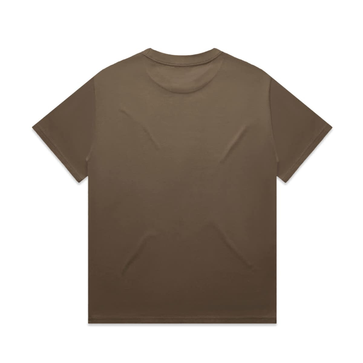 A brown short-sleeve t-shirt with a simple design and no visible front graphics. It features a logo on the label.