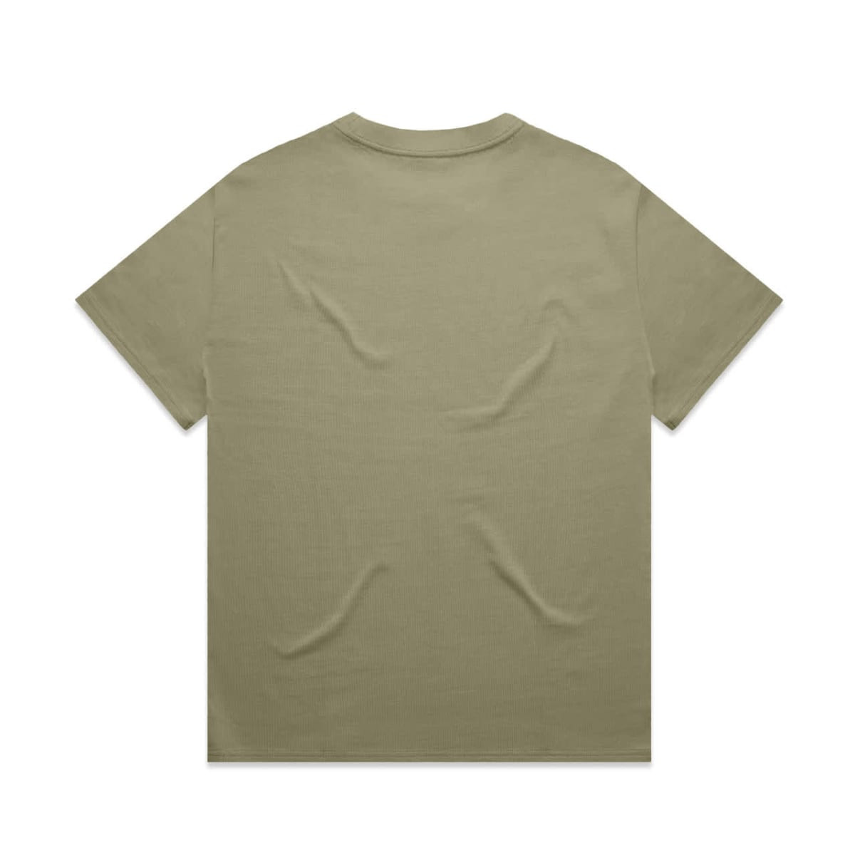 A plain khaki Heavy Tee shirt with a classic crew neck and short sleeves, featuring a logo on the back.
