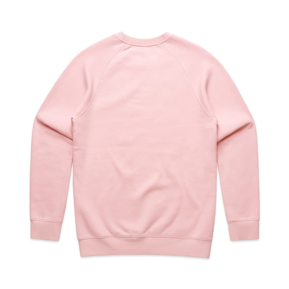 A pink jumper featuring a simple design with a crew neck and long sleeves, showcasing a back view.