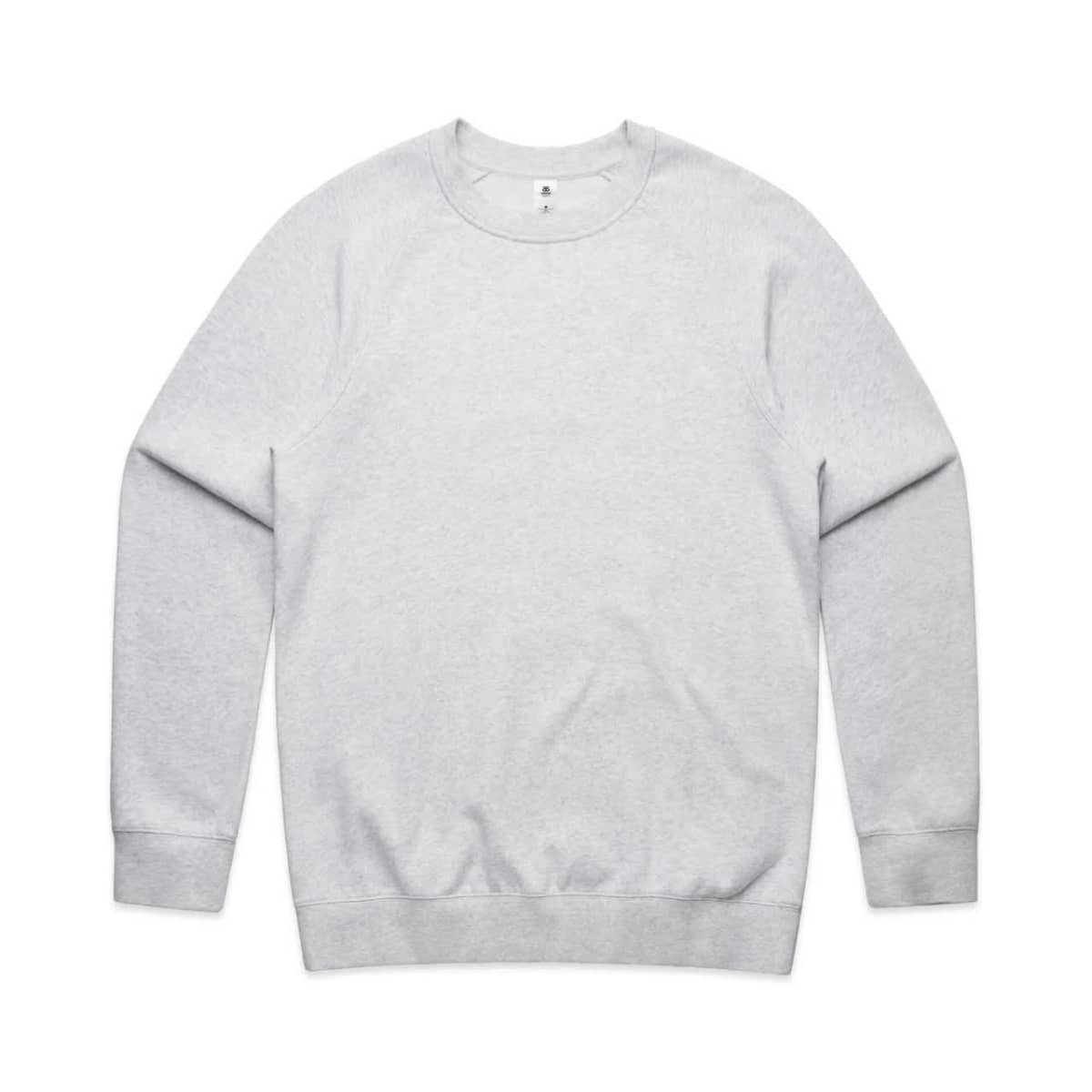 A grey jumper with long sleeves and a round neckline, featuring a logo on the front.