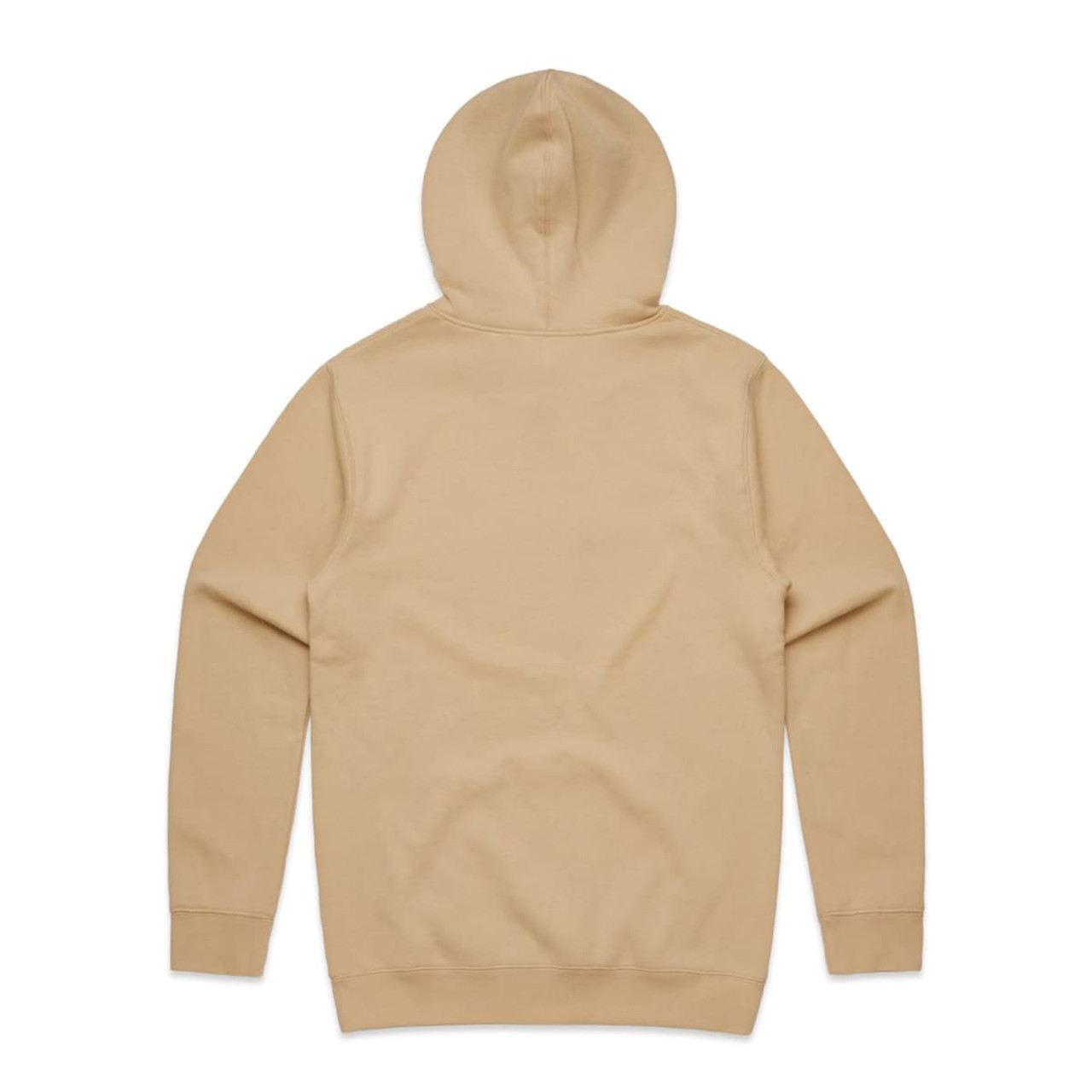 A beige hoodie with a kangaroo pocket and a hood, featuring a plain design and no visible logos.