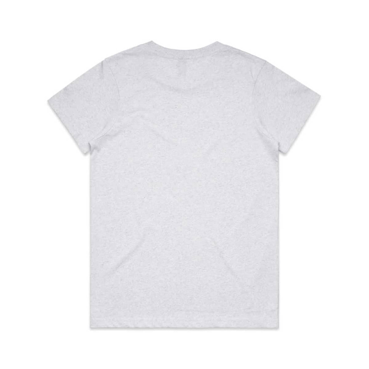 A grey t-shirt with a plain back and a small logo on the lower hem.