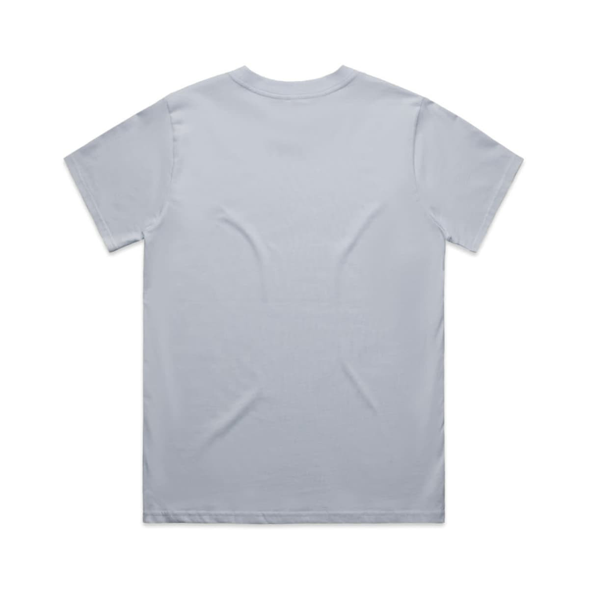 A light blue t-shirt with a simple design and a logo on the back.