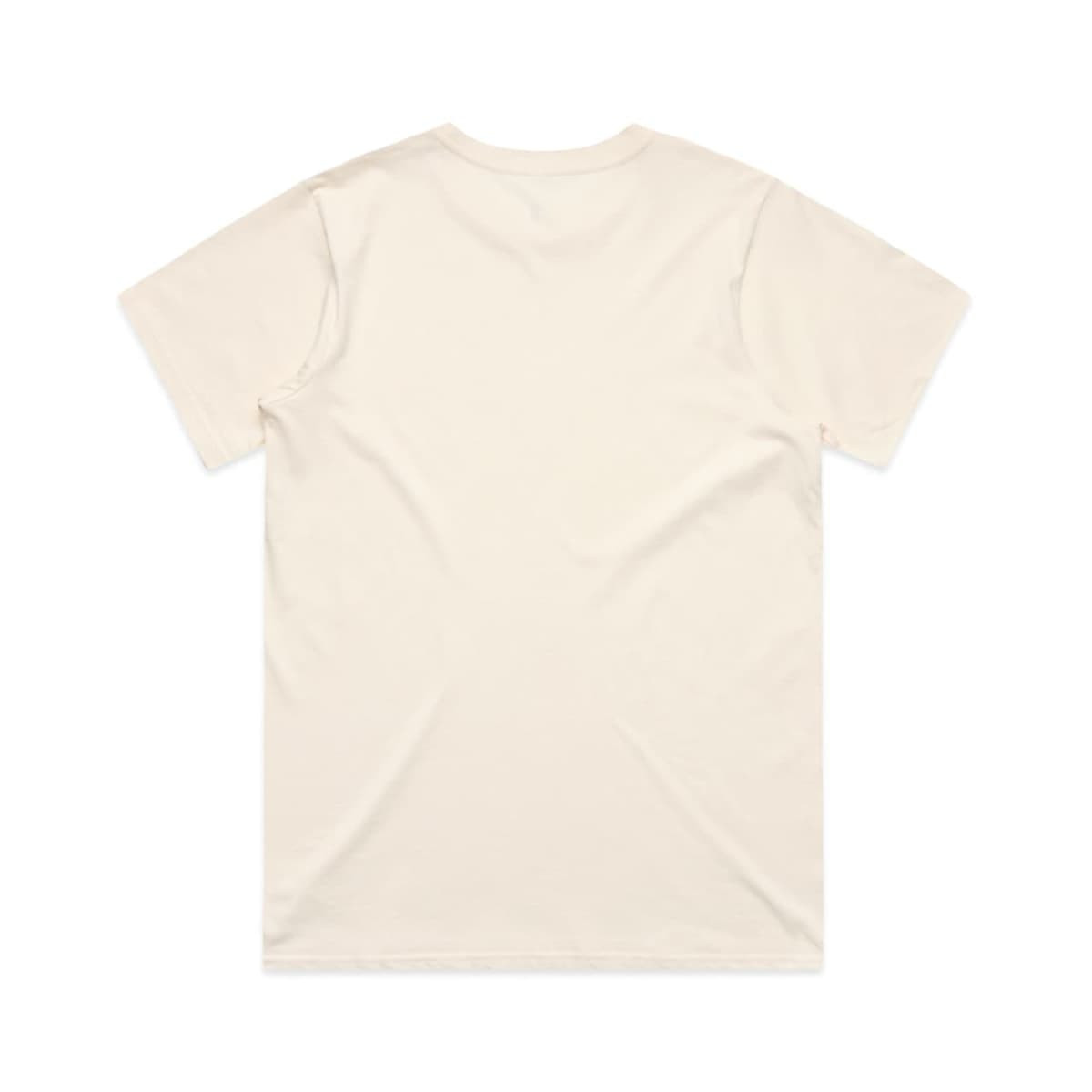 A light beige classic tee with a crew neck and short sleeves, featuring a plain back without any visible branding.