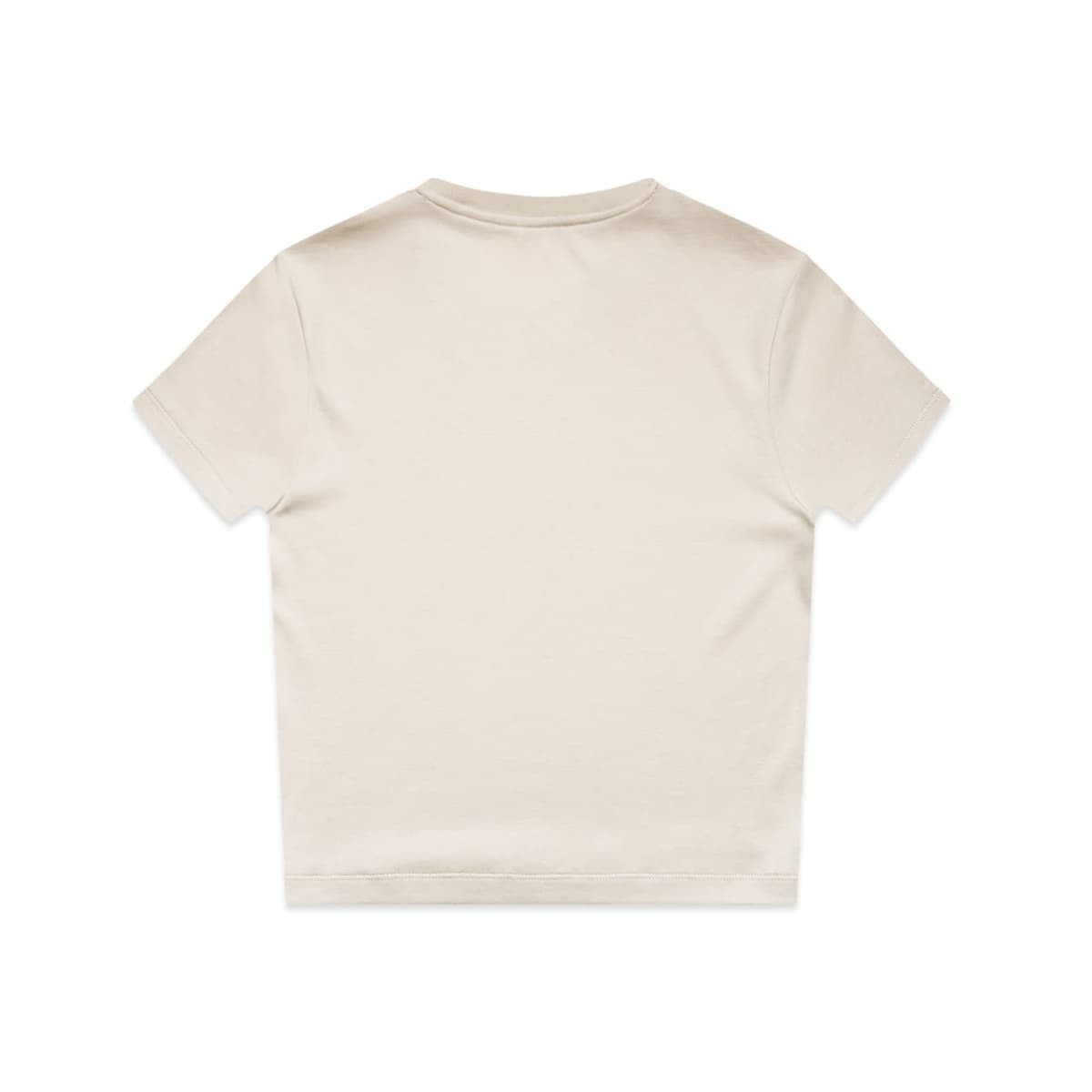 A plain cream-coloured t-shirt with a simple design and no visible logos or branding, viewed from the back.