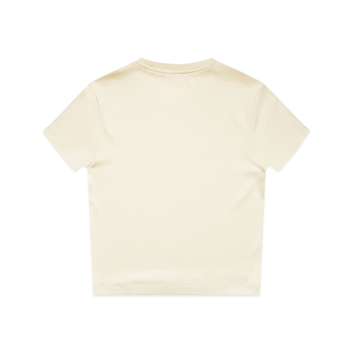 A light beige t-shirt with a crew neckline and short sleeves. The back is plain with no visible branding.