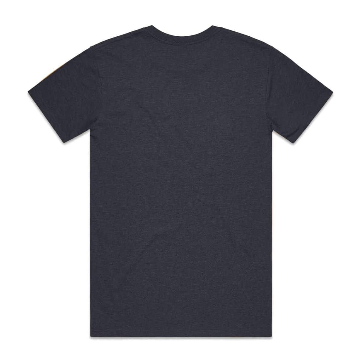 A dark grey t-shirt with short sleeves and a round neckline. The back view is displayed.