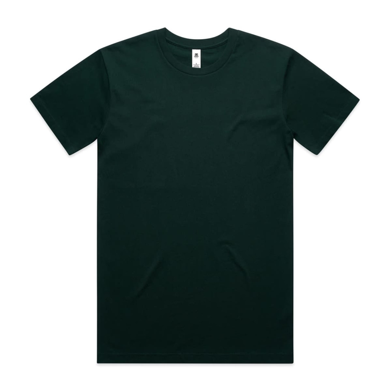 A dark green t-shirt featuring a crew neck design and a small logo on the label. A dark green t-shirt featuring a crew neck design and a small logo on the label.