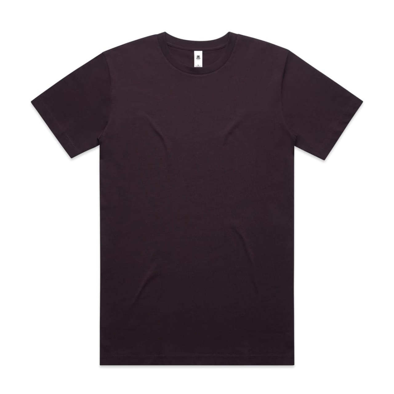 A black t-shirt with a crew neckline, featuring a logo on the label area. A black t-shirt with a crew neckline, featuring a logo on the label area.