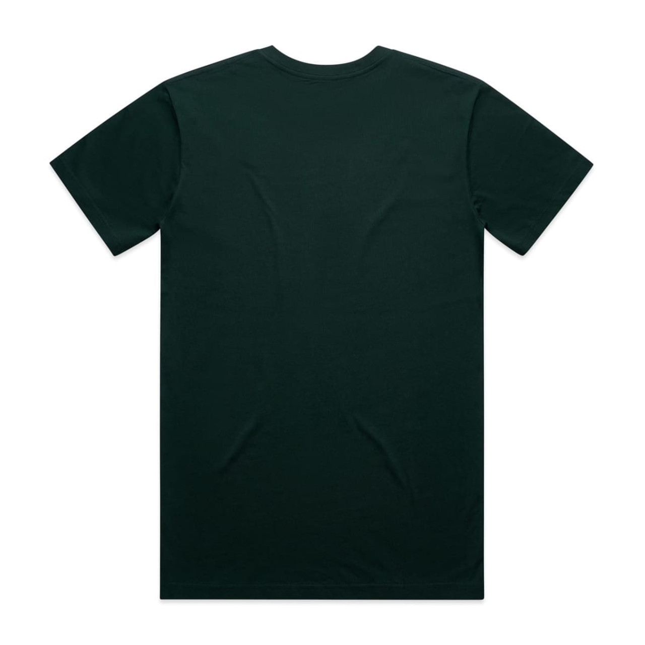 A dark green t-shirt featuring short sleeves and a plain back. The shirt has a logo on the label. A dark green t-shirt featuring short sleeves and a plain back. The shirt has a logo on the label.