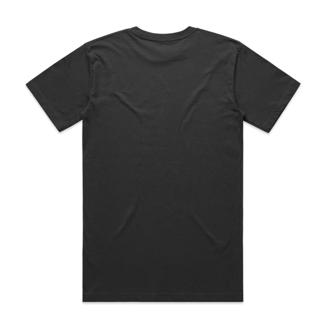 A black t-shirt with short sleeves, featuring a plain back design and a subtle logo on the side. A black t-shirt with short sleeves, featuring a plain back design and a subtle logo on the side.