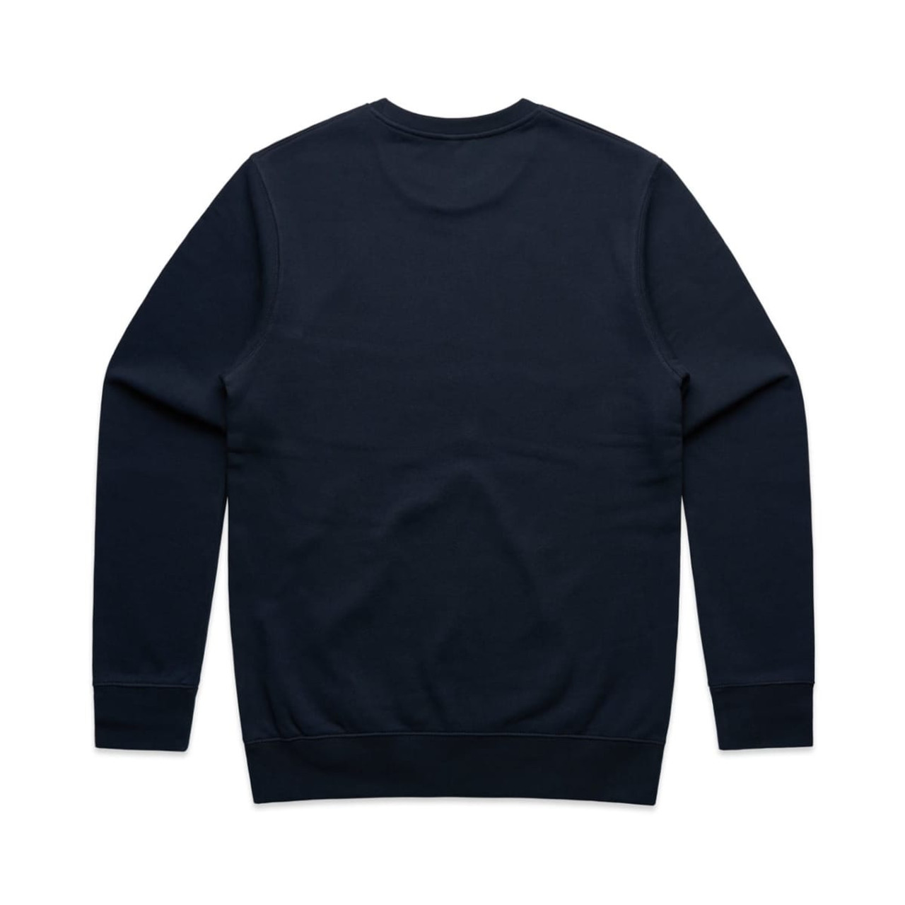 A navy blue hoodie featuring a back view with a simple design and ribbed cuffs and hem. Includes a logo.