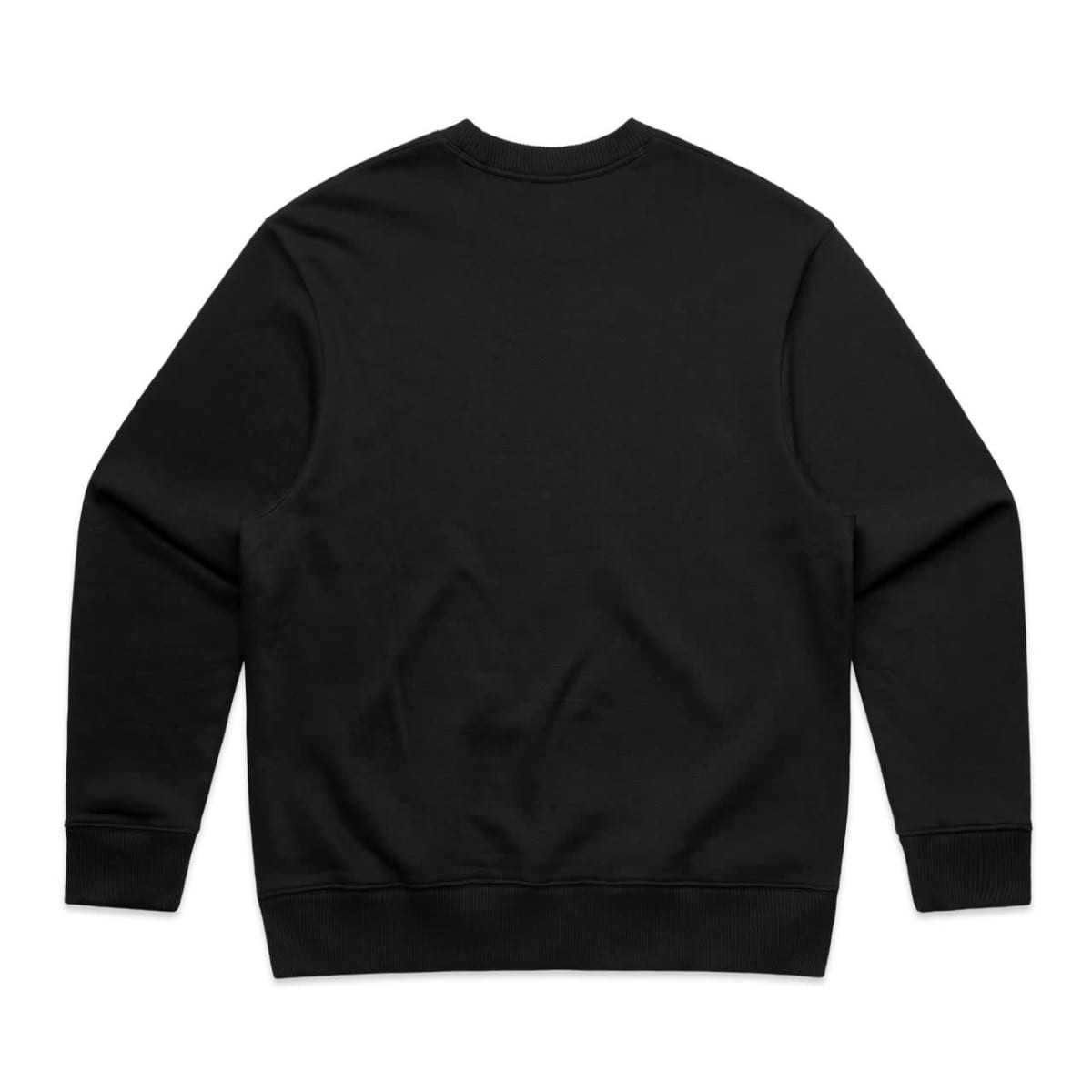 A black jumper with a simple design featuring long sleeves and a crew neck, displaying no visible branding.