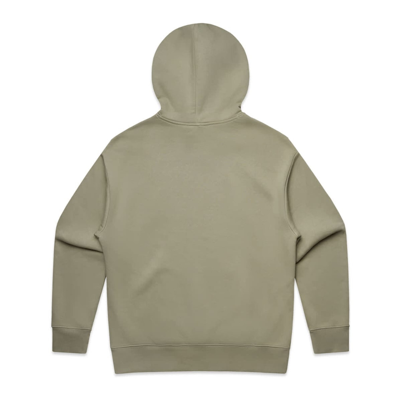 A hoodie in a muted olive green colour, featuring a hood and long sleeves, with a plain design.