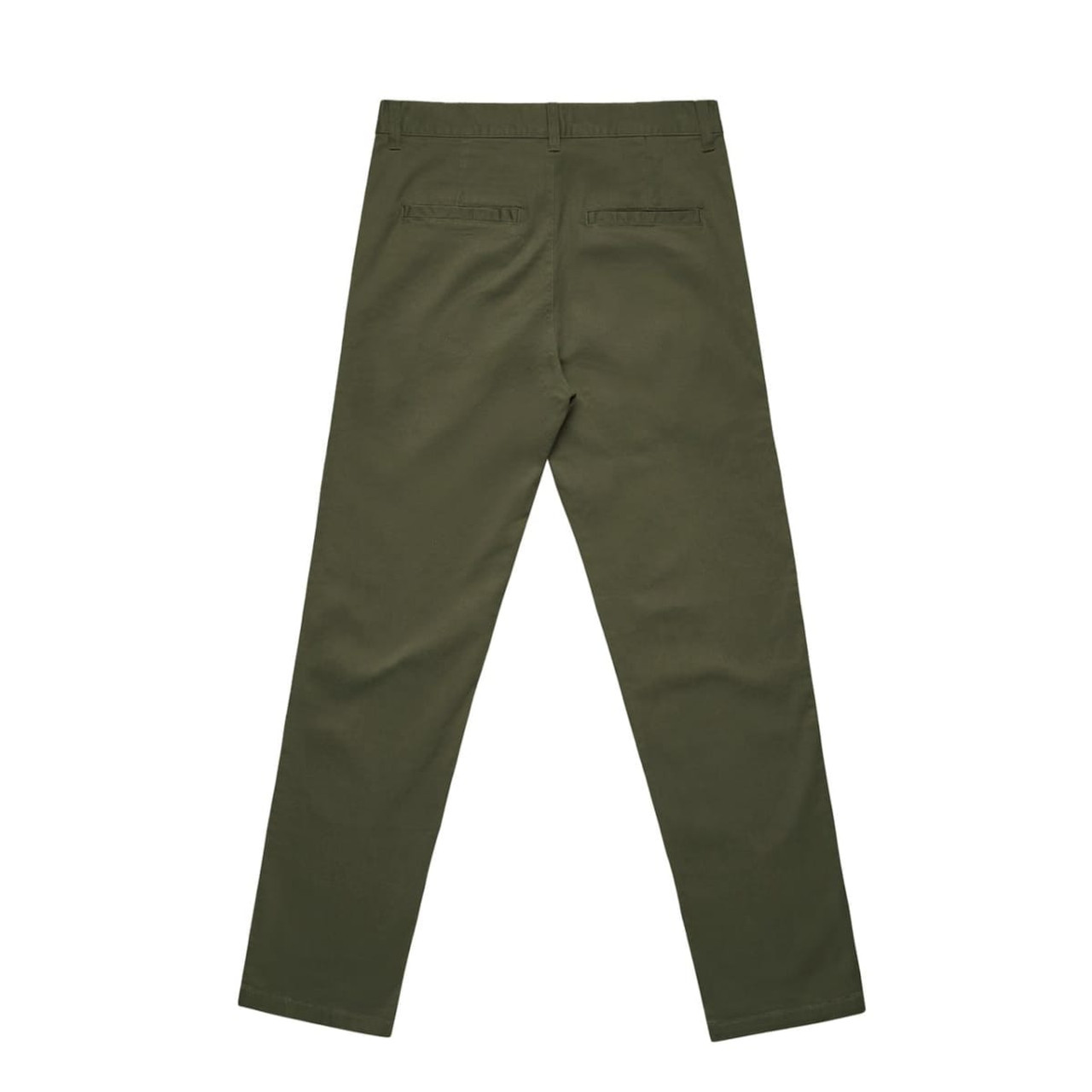 Straight pants in a rich olive green colour with a straight leg design and two back pockets, featuring subtle branding.